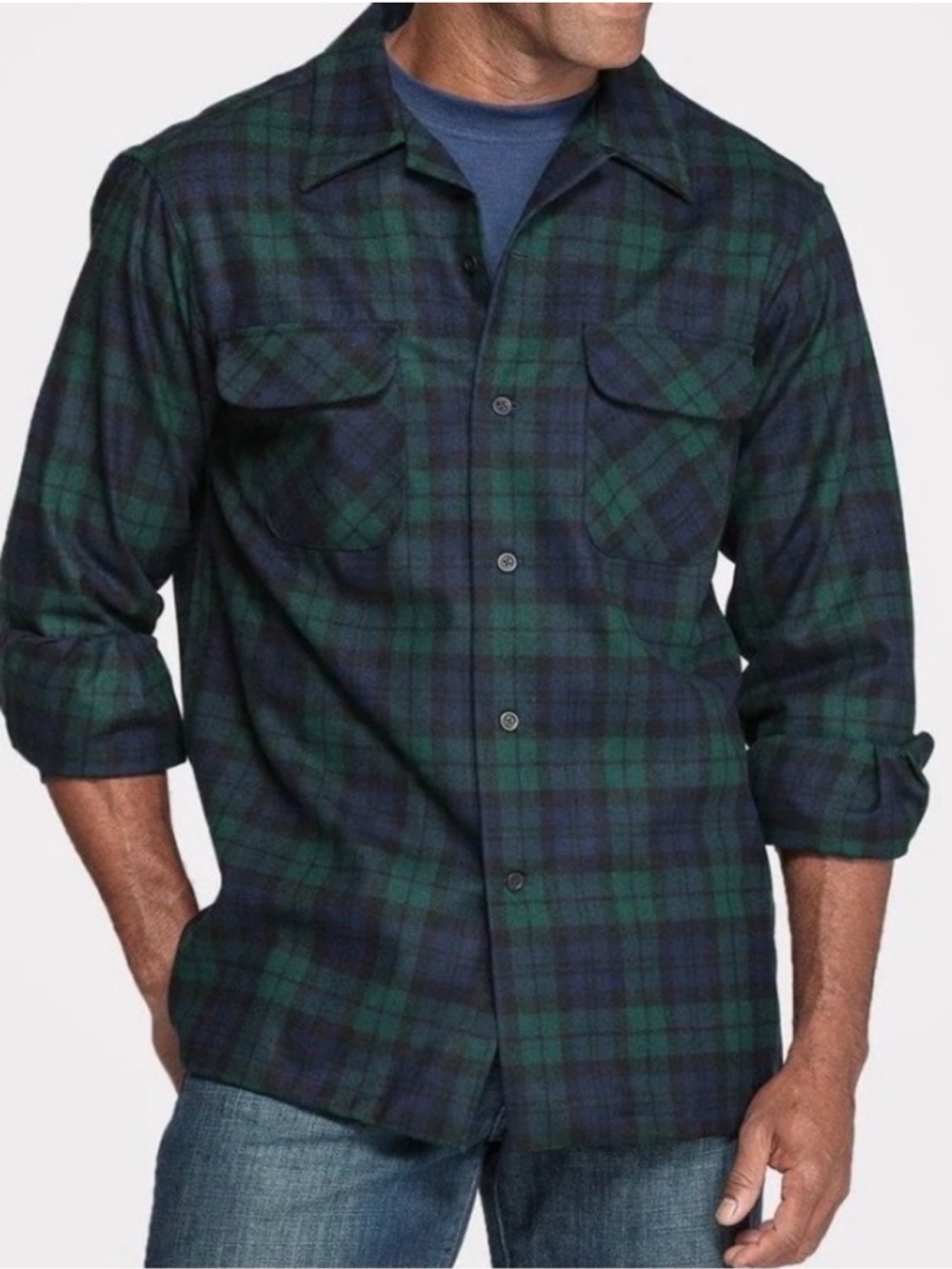 Pendleton Board Shirt Mens Virgin Wool Flannel Blackwatch Tartan Plaid Large